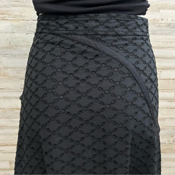 Maxmara Weekend Eyelet Broderie-Anglaise Ruffle Asymmetric Skirt Size M Black - Picture 9 of 14